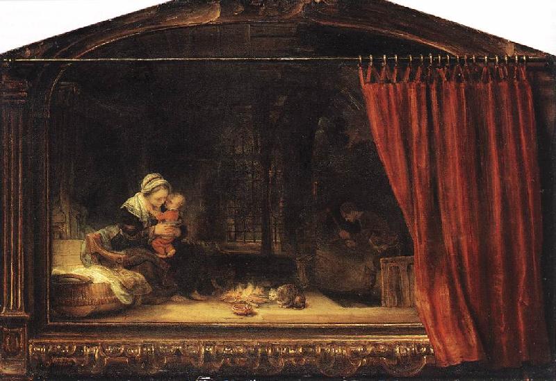 REMBRANDT Harmenszoon van Rijn The Holy Family with a Curtain oil painting picture